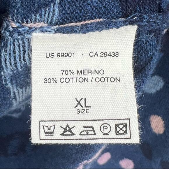 Mansted sweater merino wool blend navy blue tan geometric print pullover XL - Picture 6 of 8